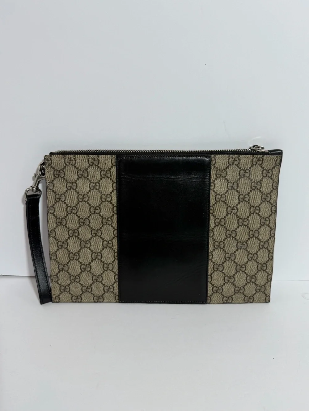 Gucci GG Canvas Clutch with Hand-Painted White Hydrangeas